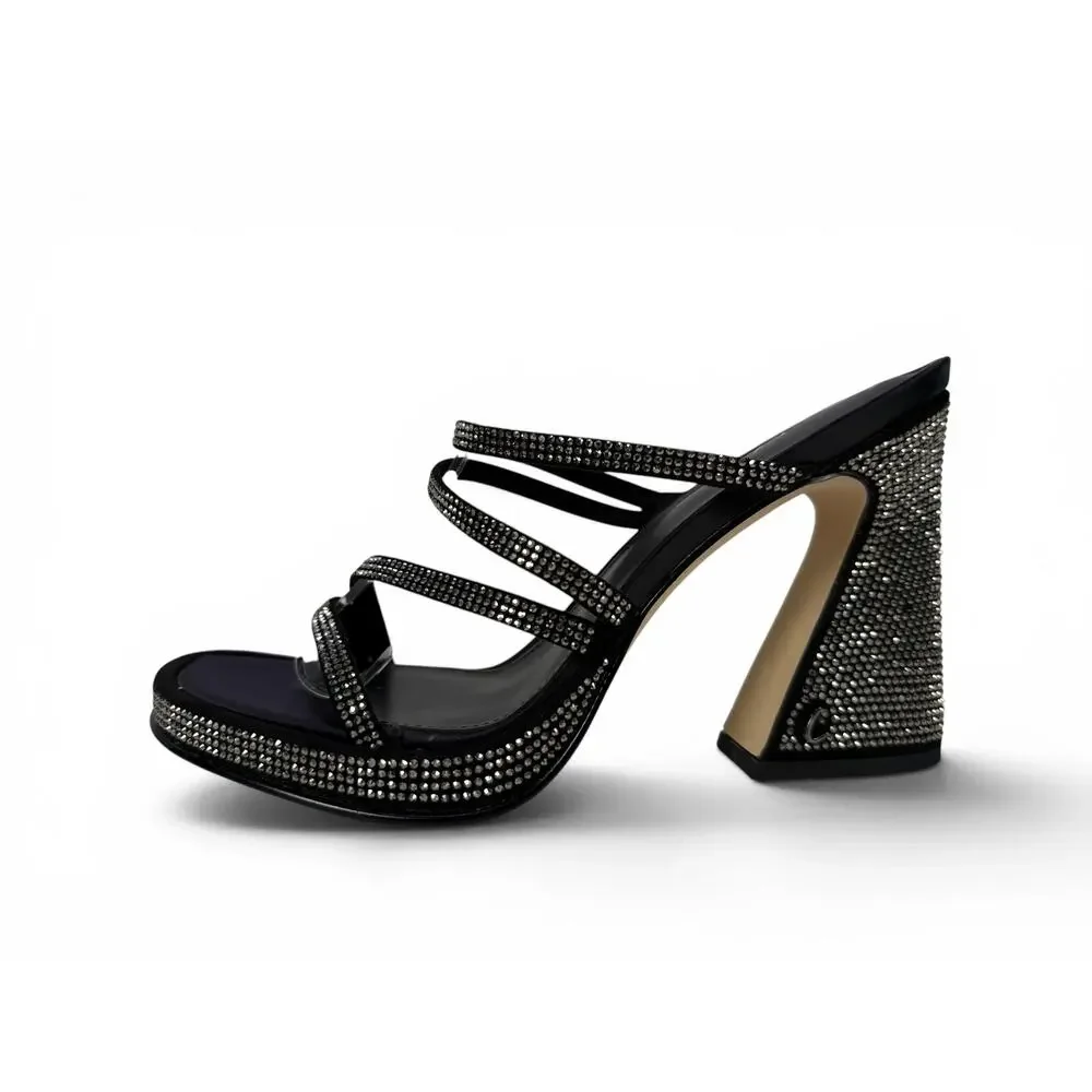 Circus by Sam Edelman Sandals‎ Womens 8 Black Strappy Rhinestones Block Heels